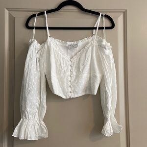 Floral lace off the shoulder white top